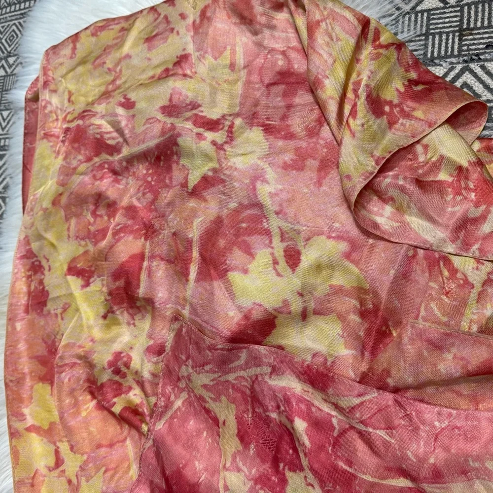 Pink‎ and Yellow 100% Silk Floral Scarf